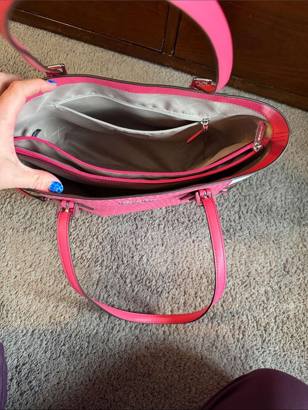 Michael Kors Pink Signature Colorblock Tote with matching Wallet - Picture 3 of 5